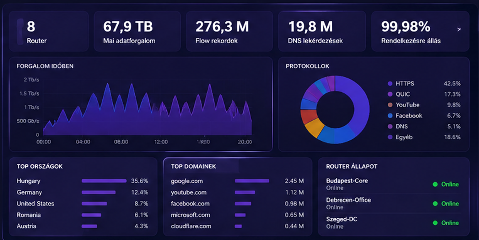 Mikrotik Network Monitoring Analytics bemutató dashboard